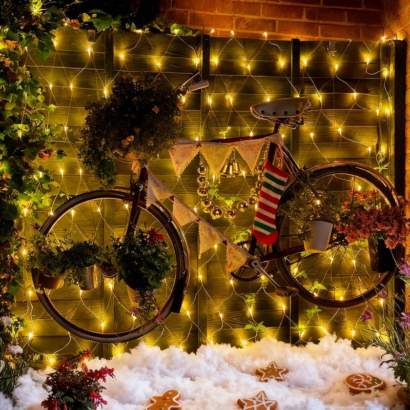 echosari Christmas Net Lights Battery Operated, 100 LED 5FT x 5FT Net Lights Outdoor with Remote Timer, Bush Mesh Light for Xmas Tree Garden Yard Decor (Warm White) - Image 3